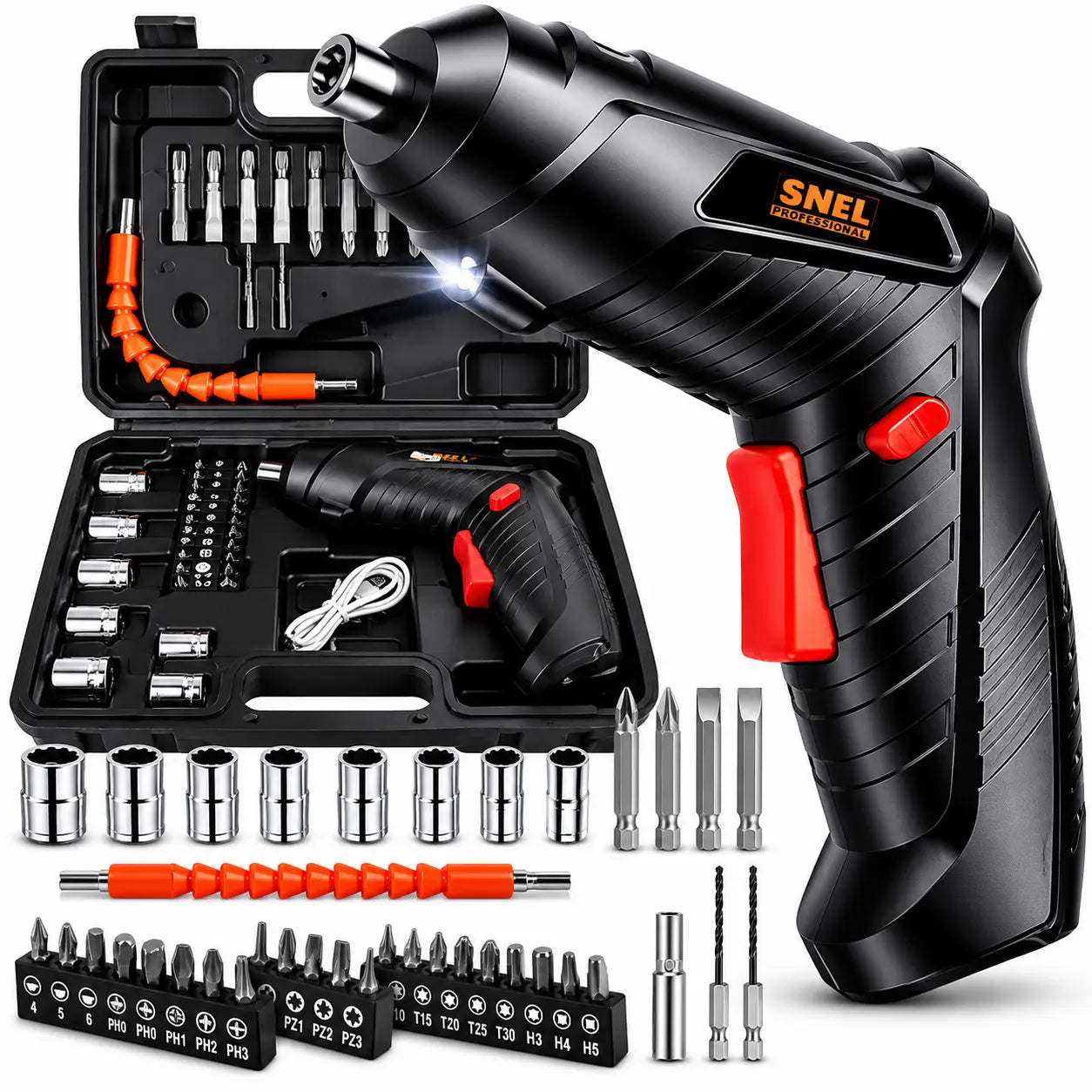 Cordless Electric Screwdriver Drill Set | USB Rechargeable | 45-in-1 Tool Kit